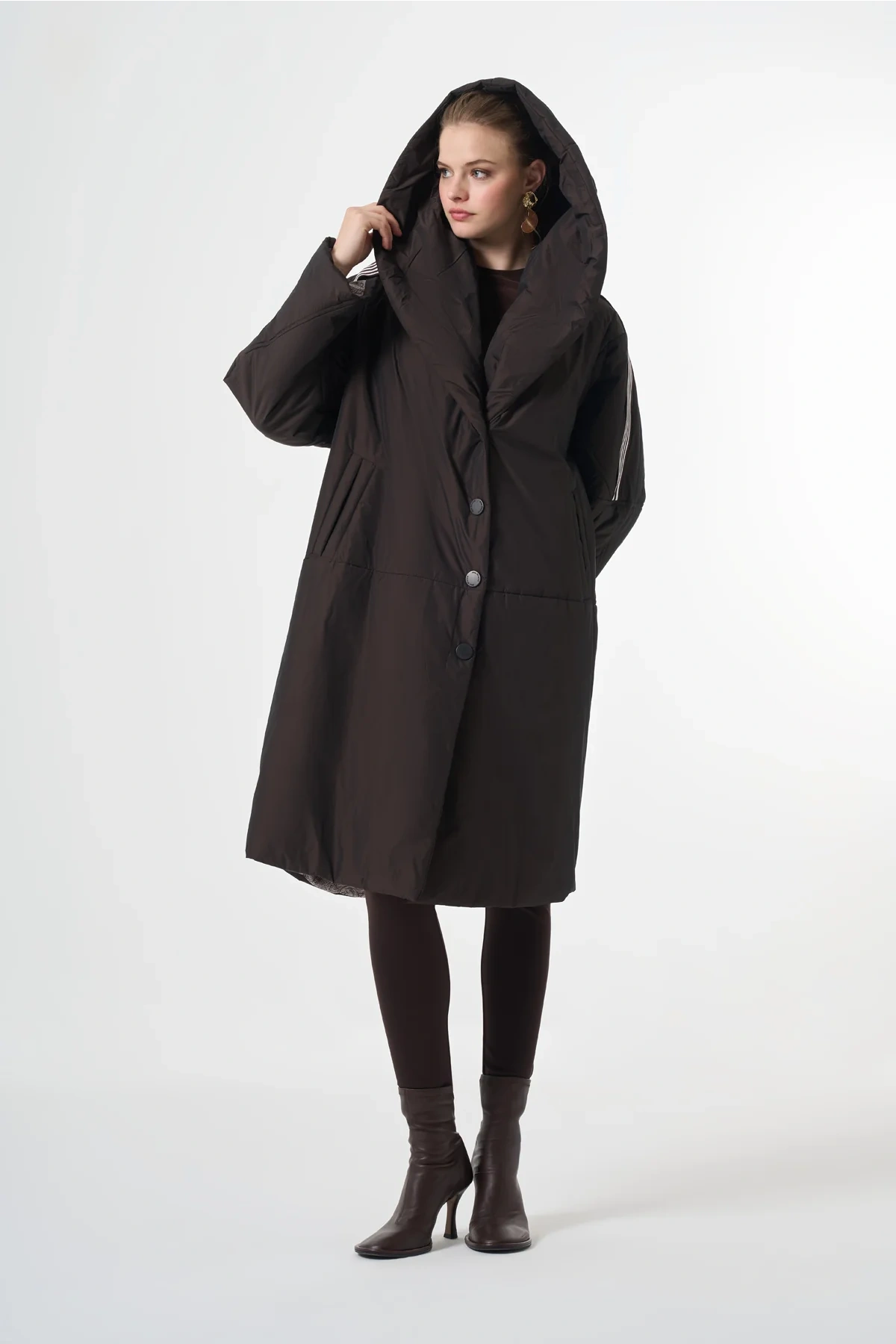 Misswhence Şerit Detaylı Şişme Mont Kahve 38501