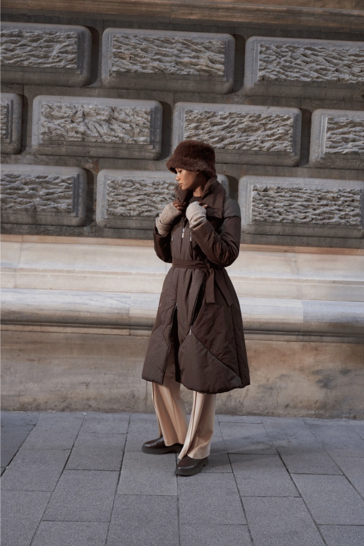 Misswhence Inflatable Overcoat (Mid-length) Coffee 34506