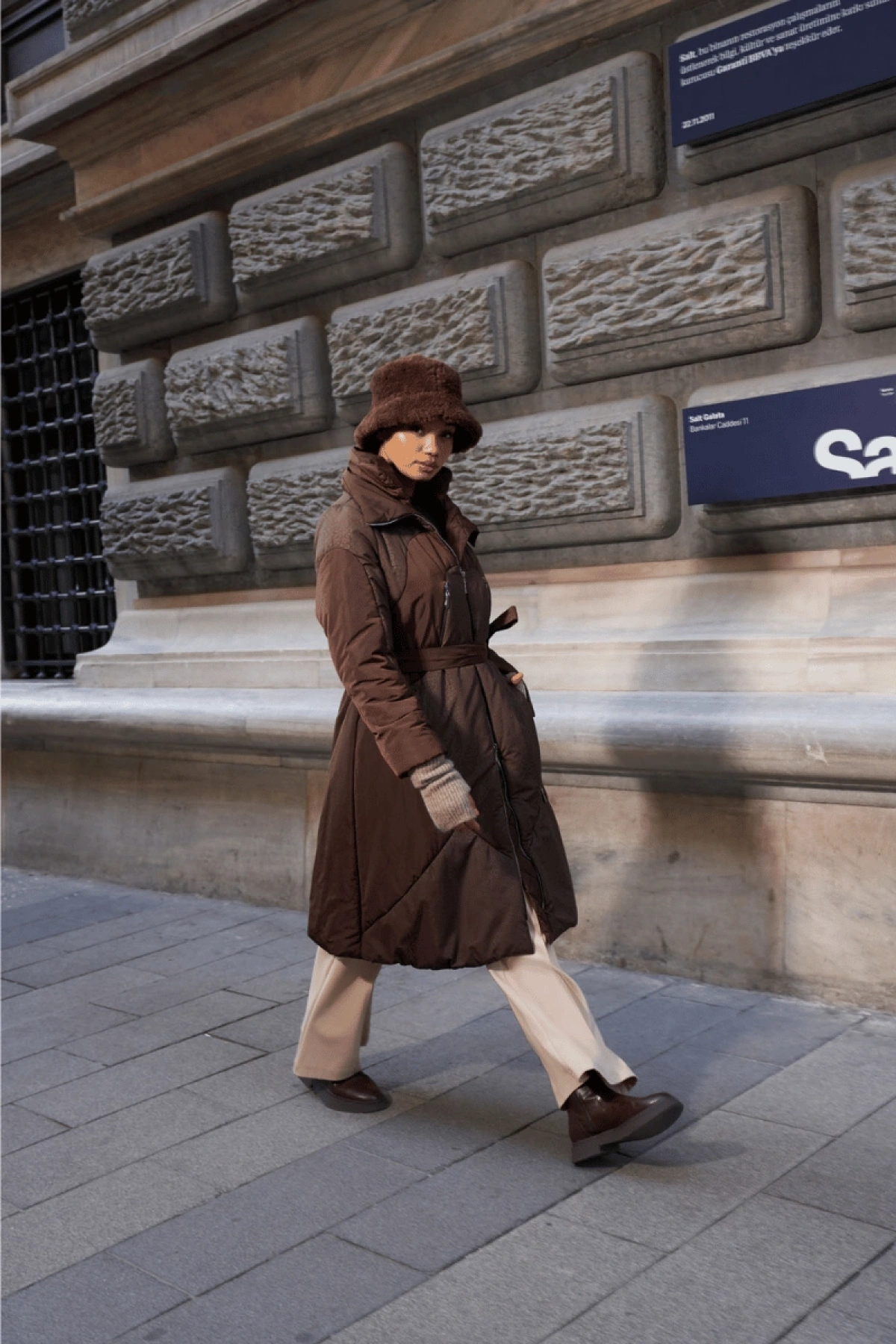 Misswhence Inflatable Overcoat (Mid-length) Coffee 34506