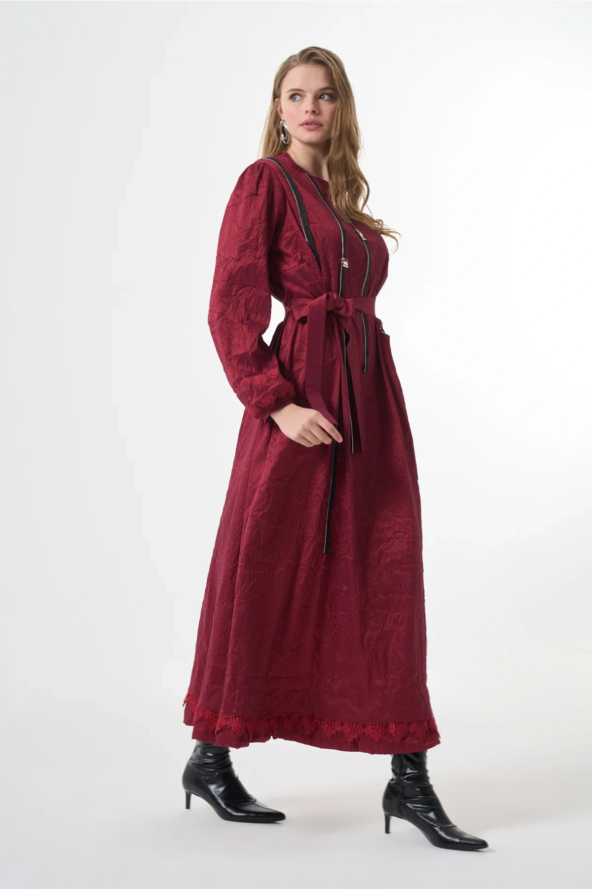 Misswhence Tafta Crush Elbise Bordo 38804