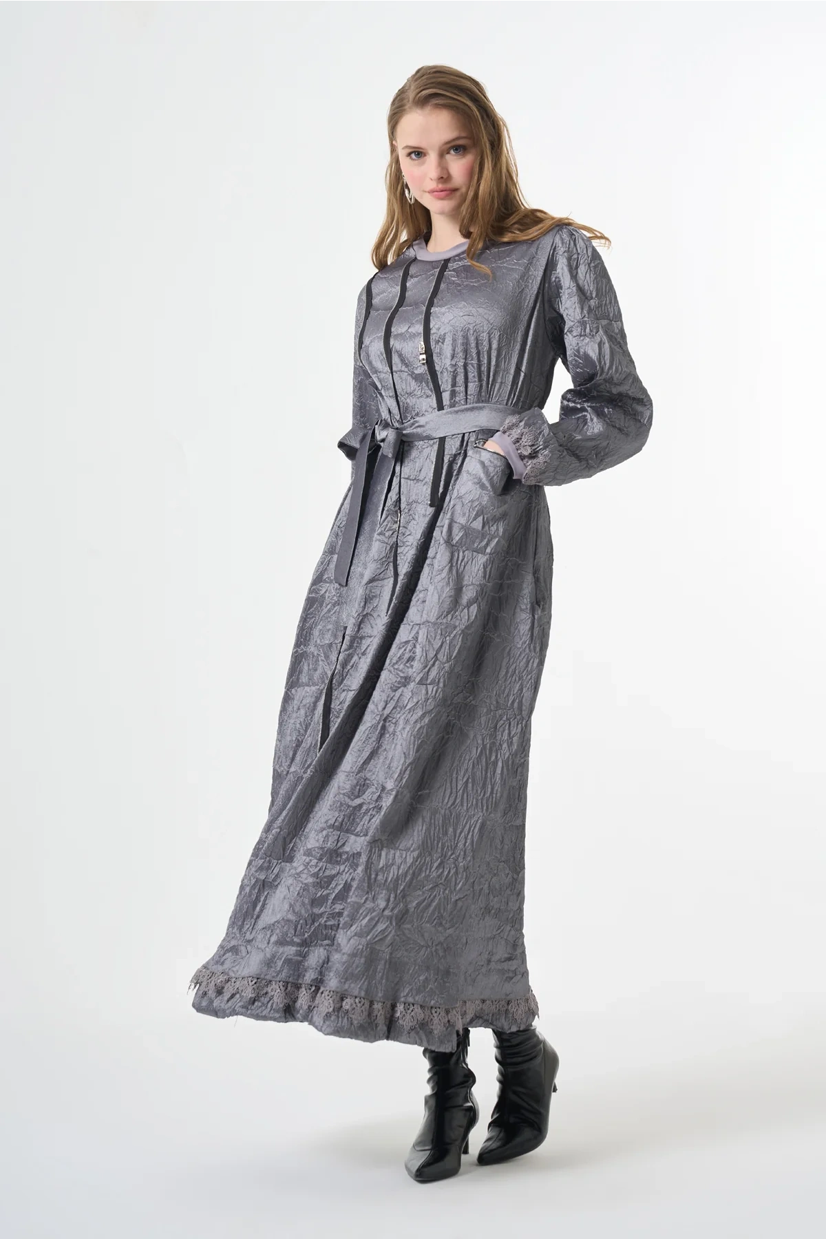 Misswhence Tafta Crush Elbise Gri 38804