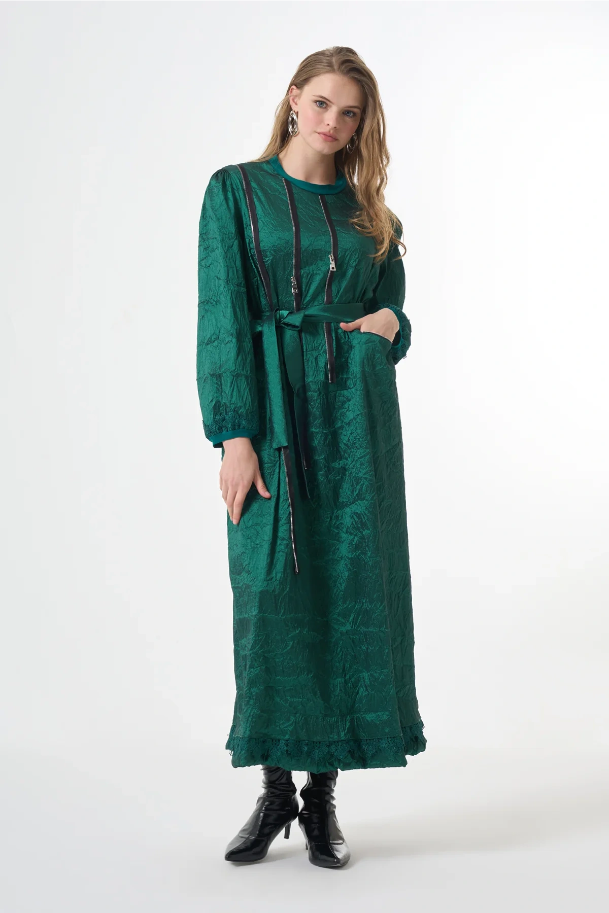 Misswhence Tafta Crush Elbise Yeşil 38804