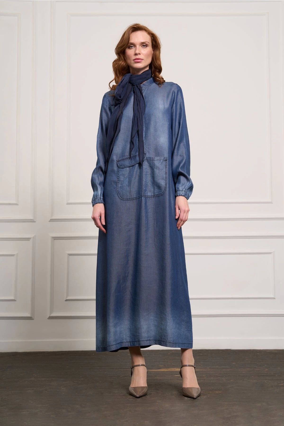 Misswhence Tencel Kot Elbise Lacivert 37804
