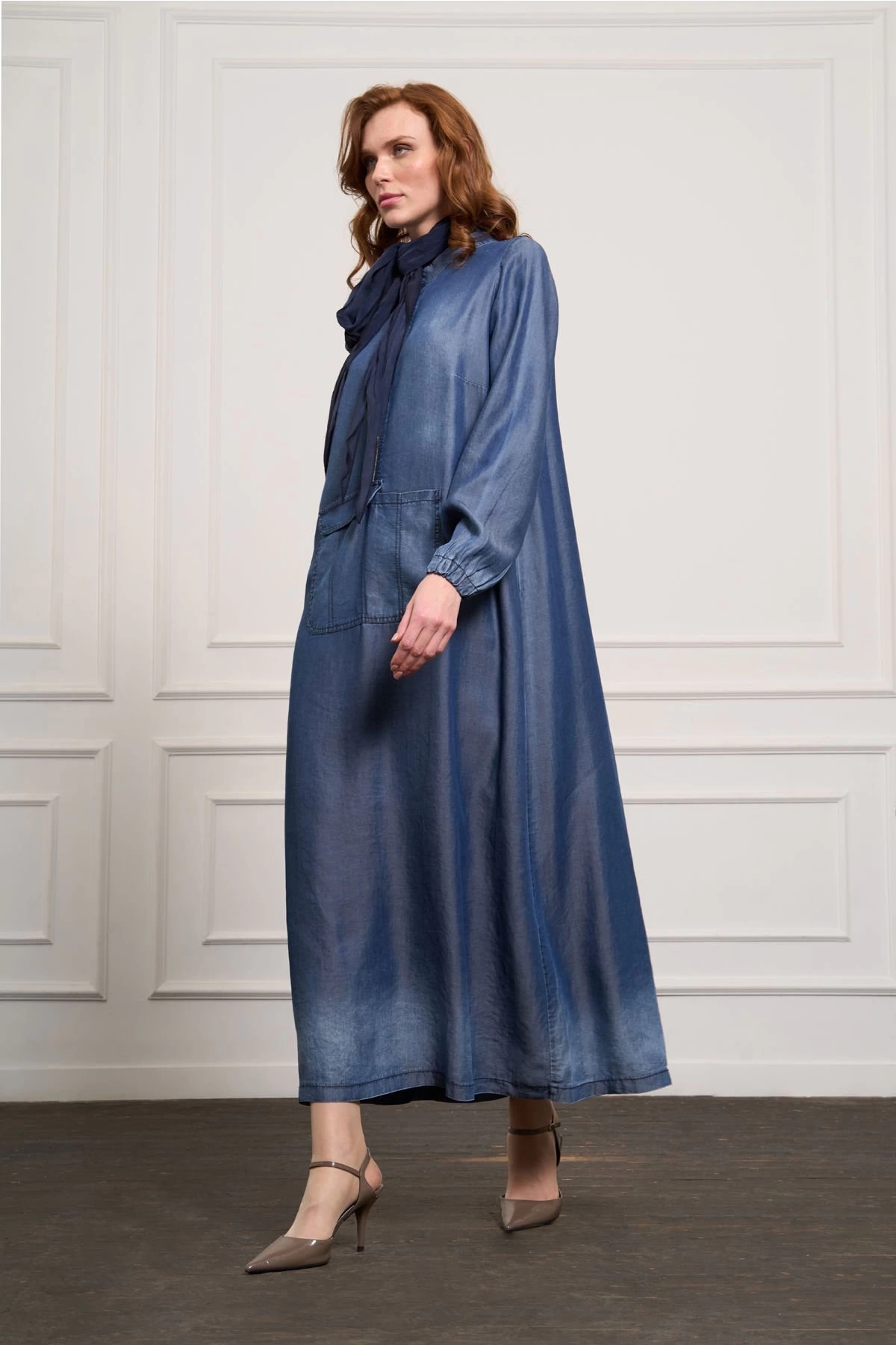 Misswhence Tencel Kot Elbise Lacivert 37804