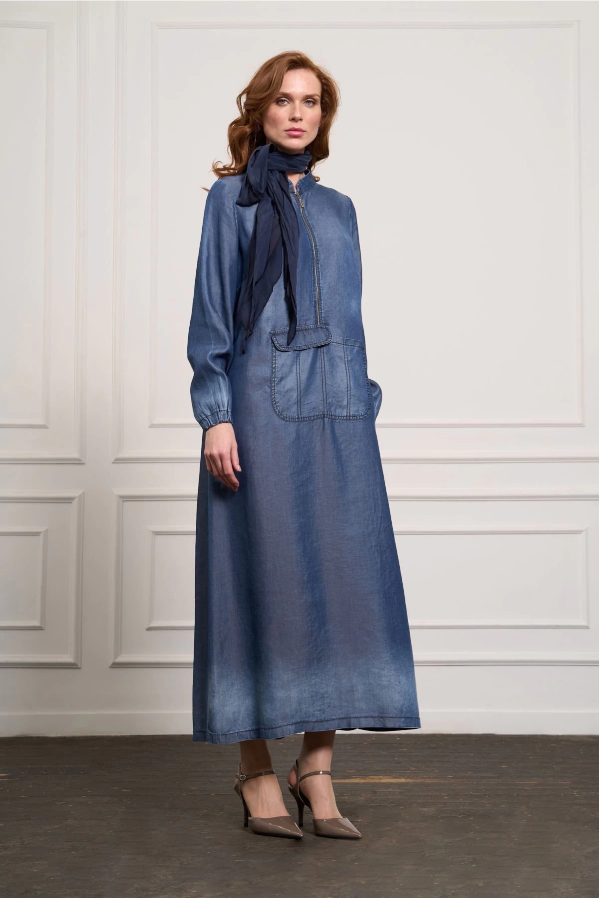 Misswhence Tencel Kot Elbise Lacivert 37804