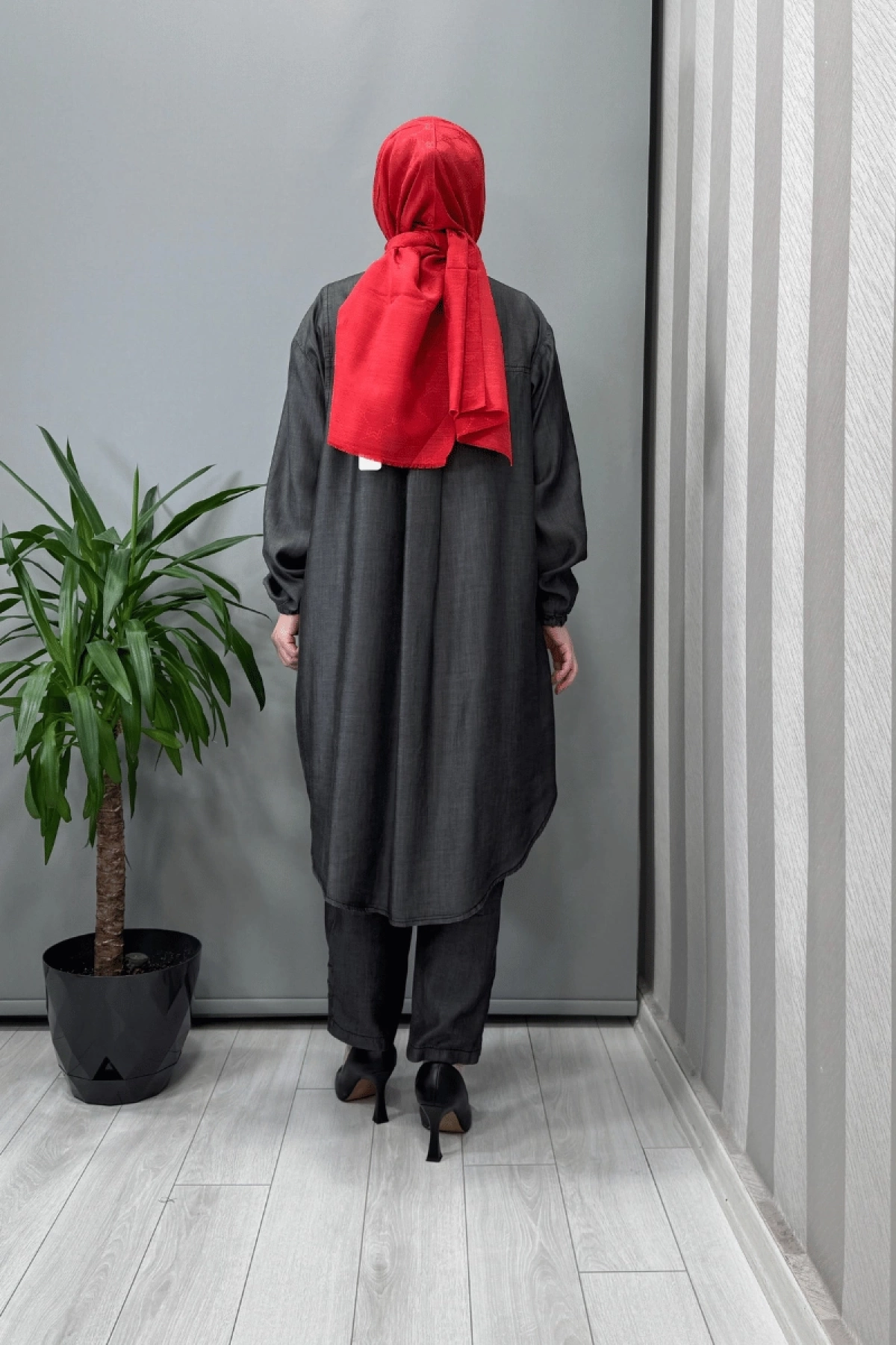 Misswhence Tencel Kot Gömlek Pantolon Takım Gri 37307