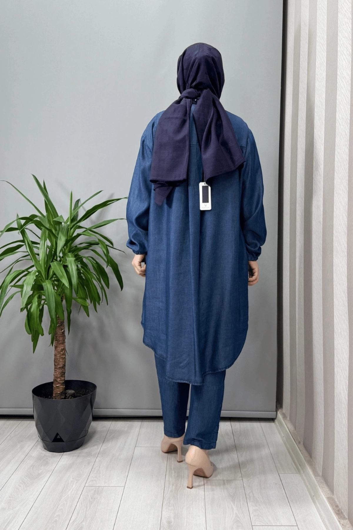 Misswhence Tencel Kot Gömlek Pantolon Takım Lacivert 37307