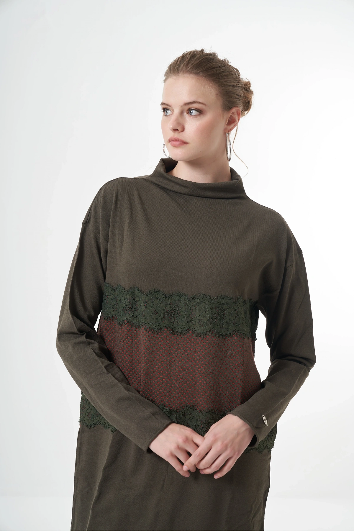 Misswhence Triko Dantel Detaylı Tunik Yeşil Miss248