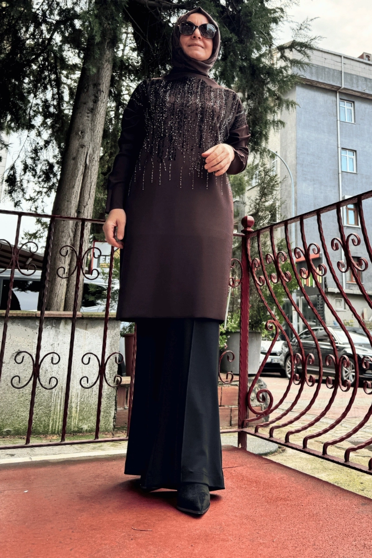 Misswhence Knit Look Stone Printed Tunic Brown 36012