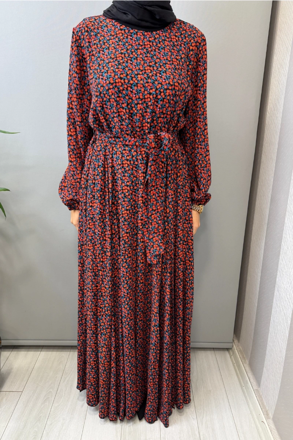 Misswhence Viscon Elbise Kırmızı Siyah 39844