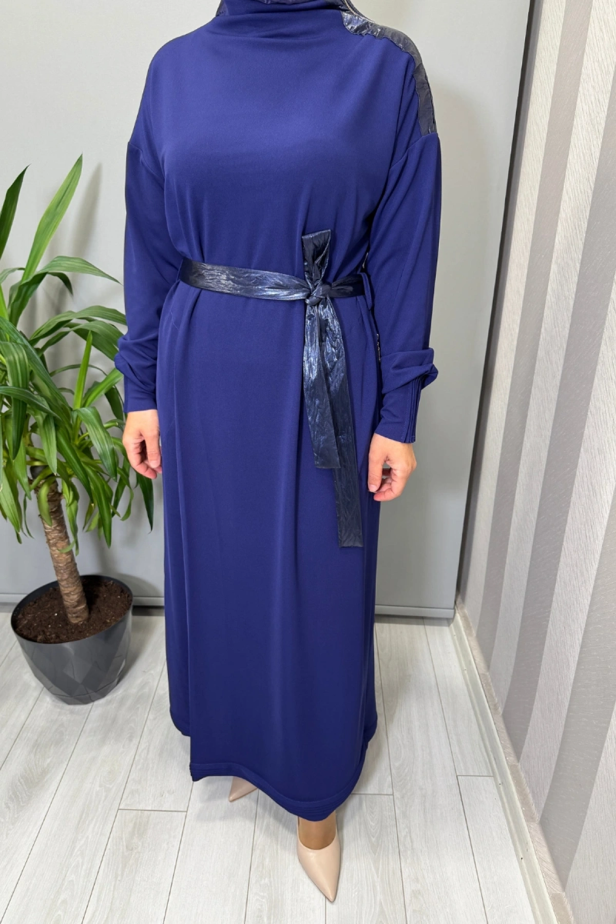 Misswhence Yaka ve Cep Fermuar Detaylı Örme Elbise Mor 38822