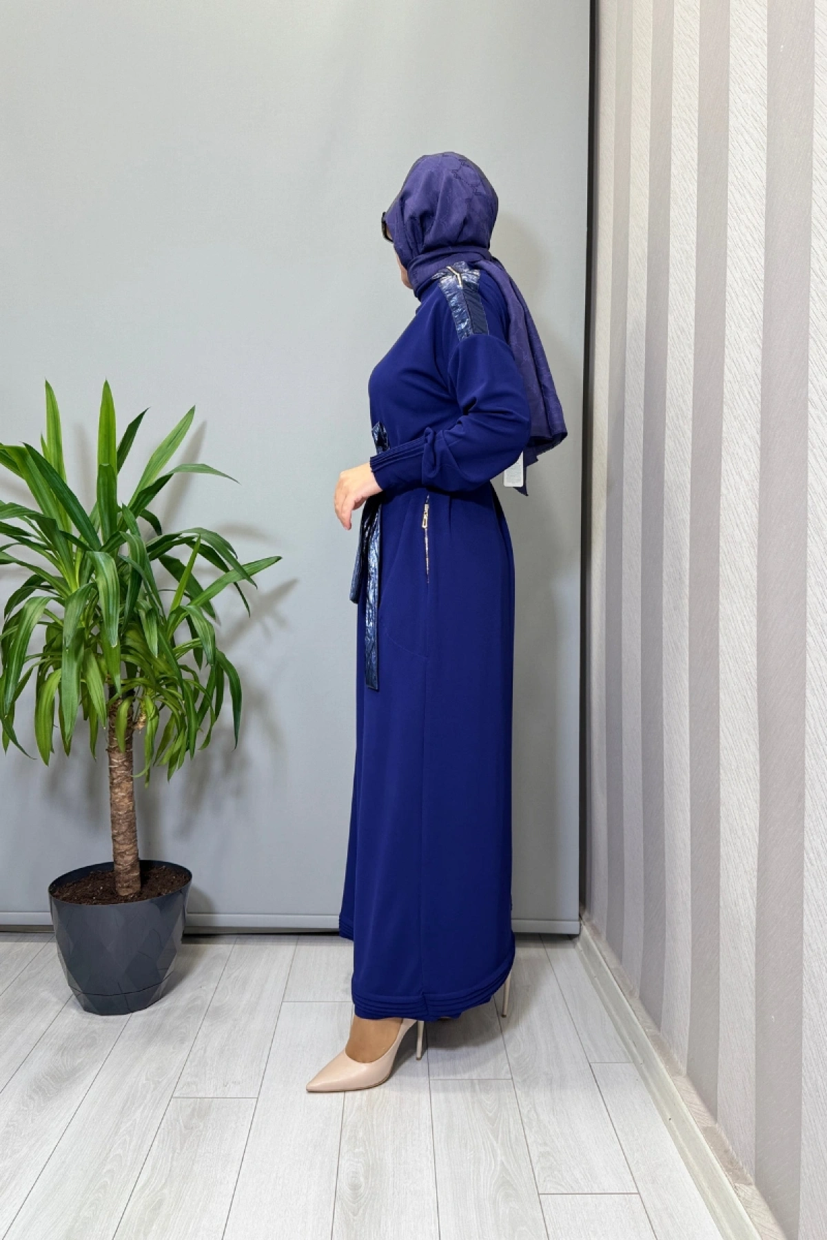 Misswhence Yaka ve Cep Fermuar Detaylı Örme Elbise Mor 38822