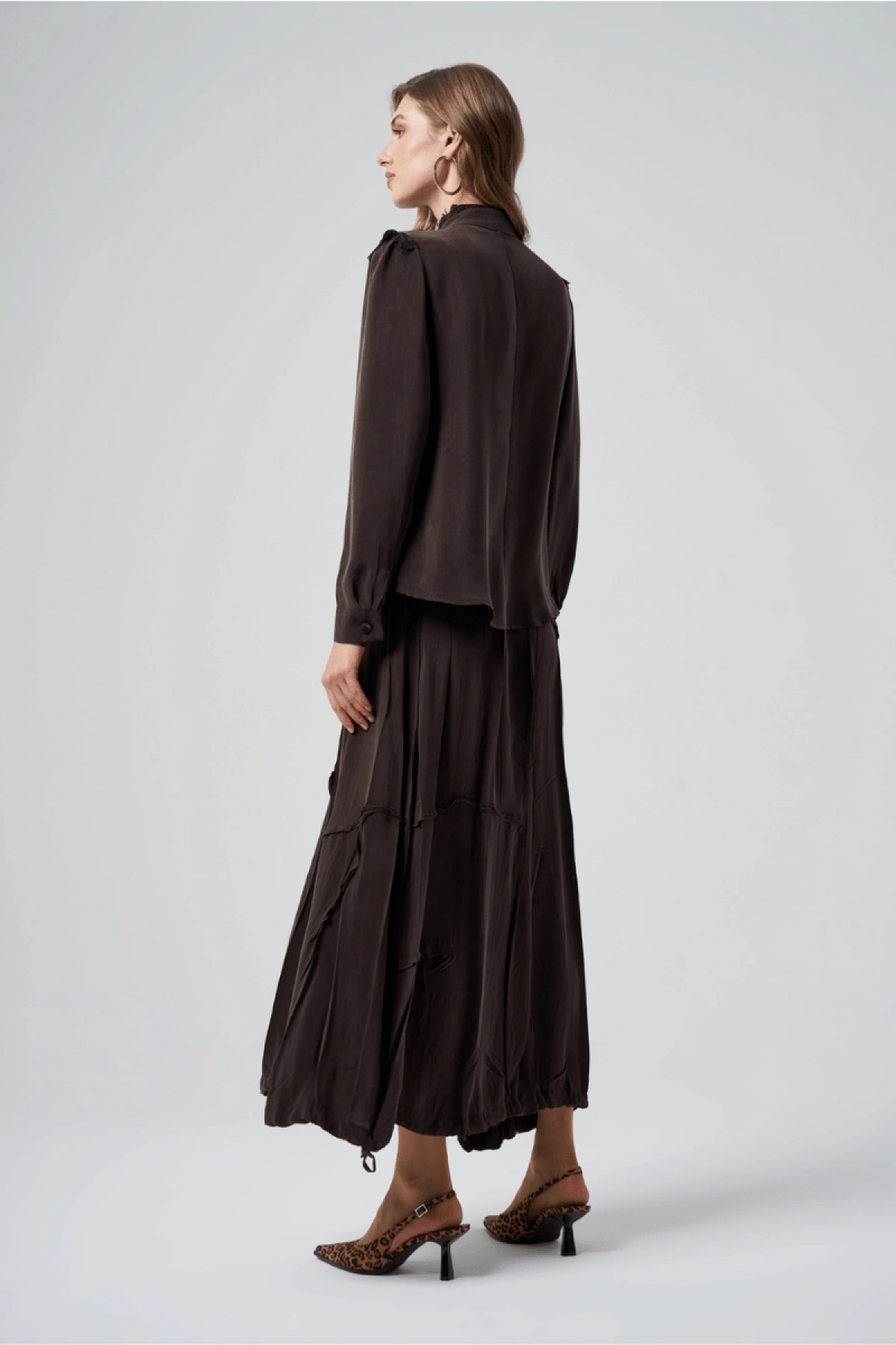 MissWhence Collar Ruffled Suit Brown 36030