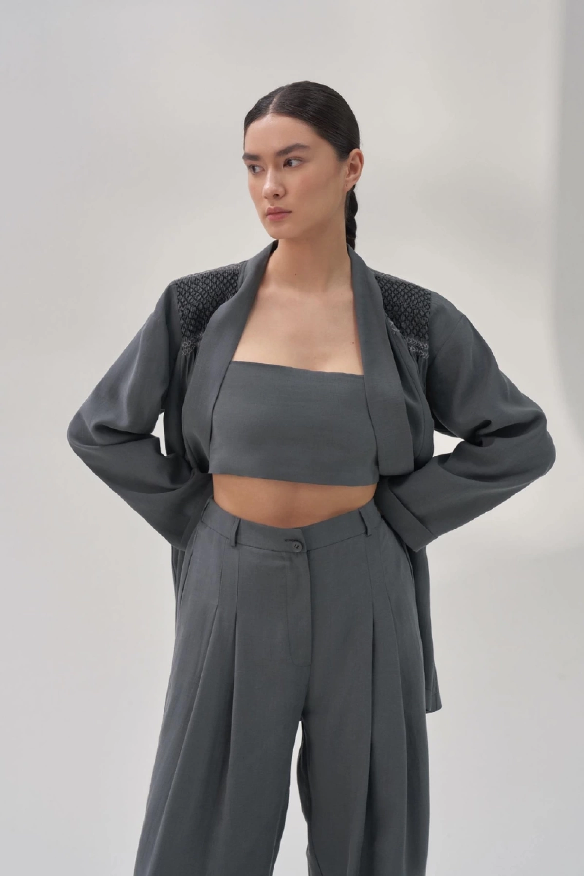 QOOQ Kroşeta Pantolon Petrol 24SS304