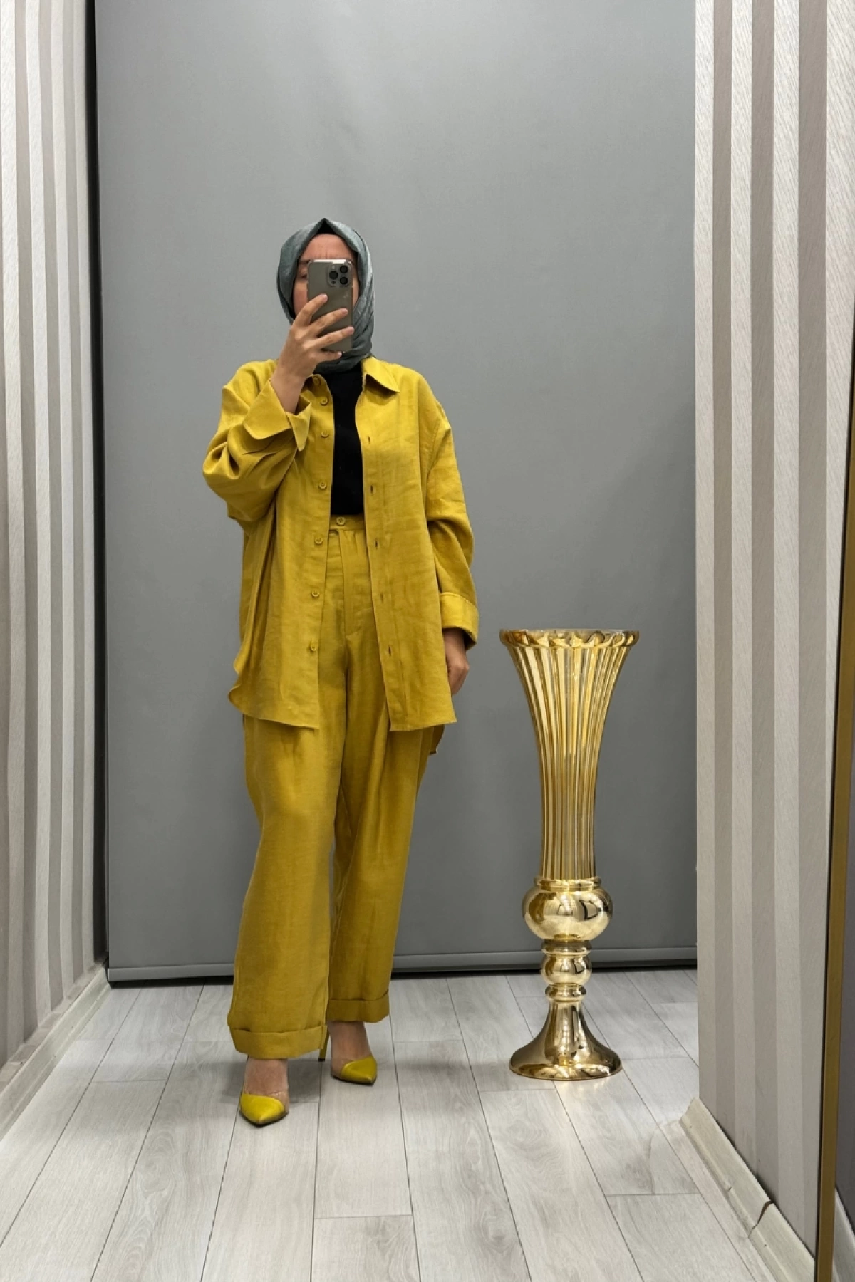 QOOQ Tenket Keten Pantolon Yağ Yeşili 24SS327