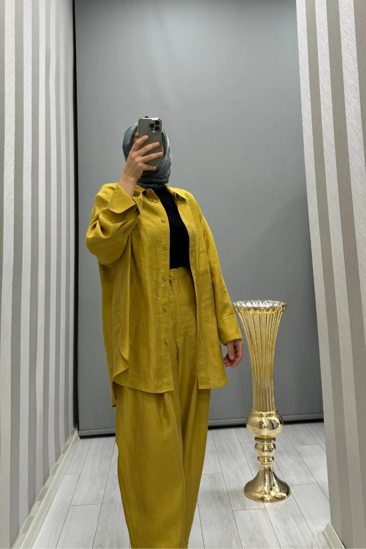 QOOQ Tenket Keten Pantolon Yağ Yeşili 24SS327