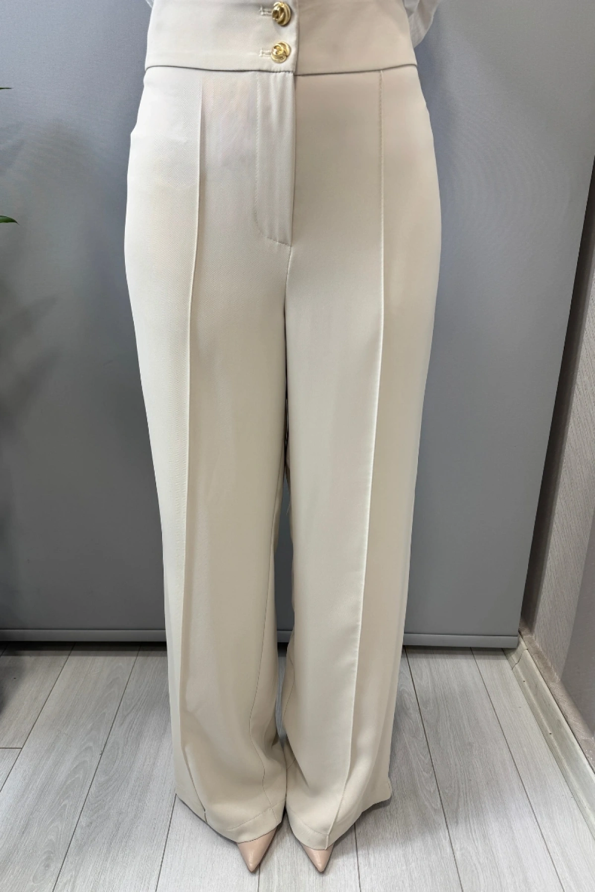 Sentez Arkası Lastikli Pantolon Taş 5662