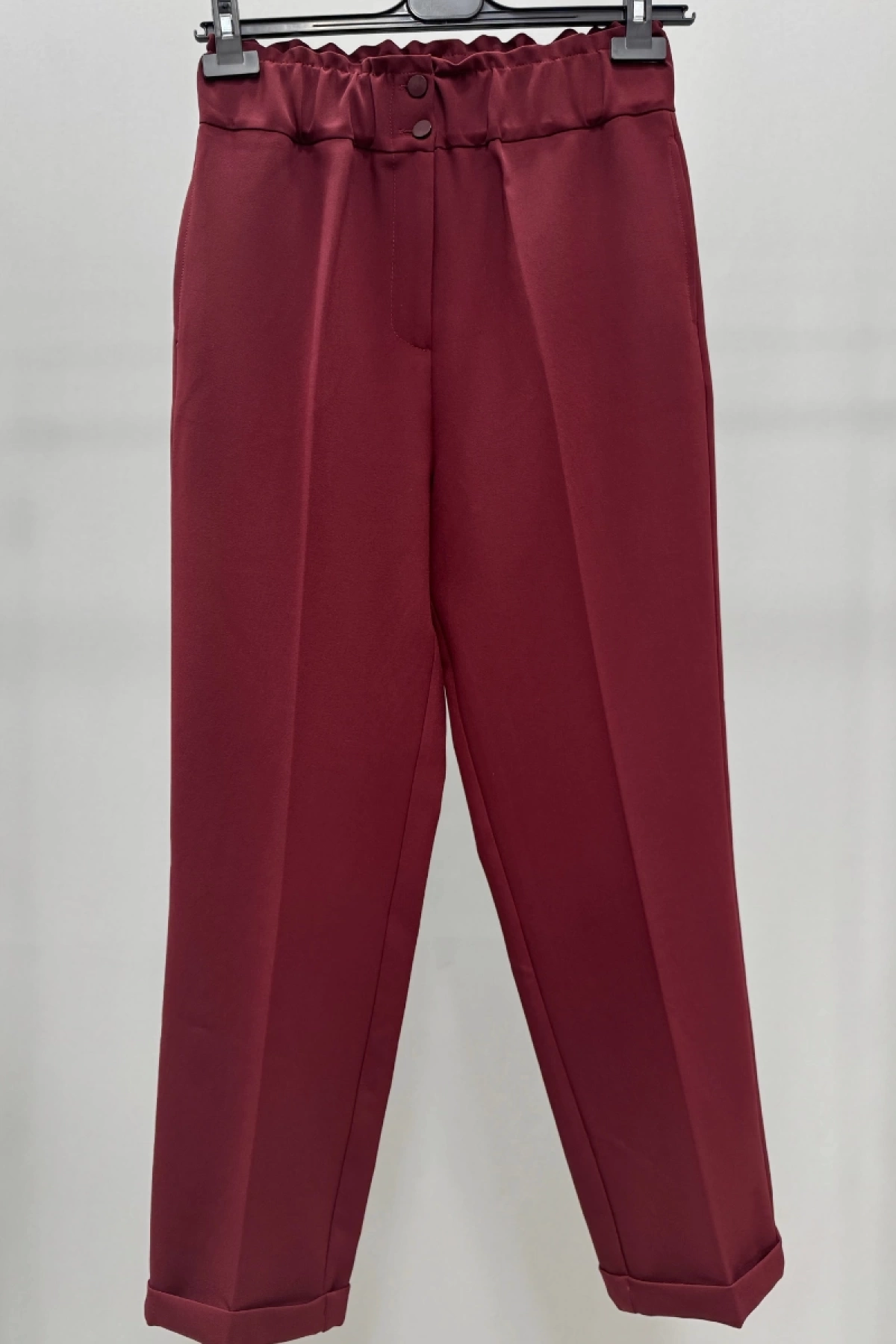 Sentez Elastic Waist Thin Double Cuff Trousers Burgundy 5514