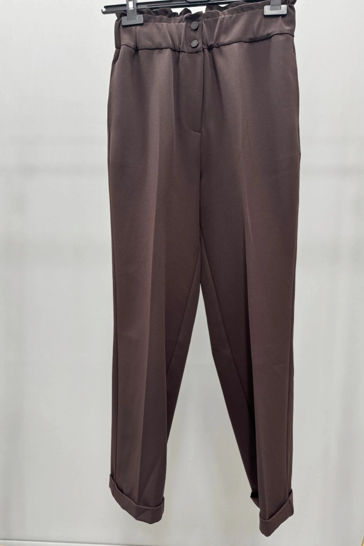 Sentez Beli Lastikli İnce Duble Paça Pantolon Kahve 5514