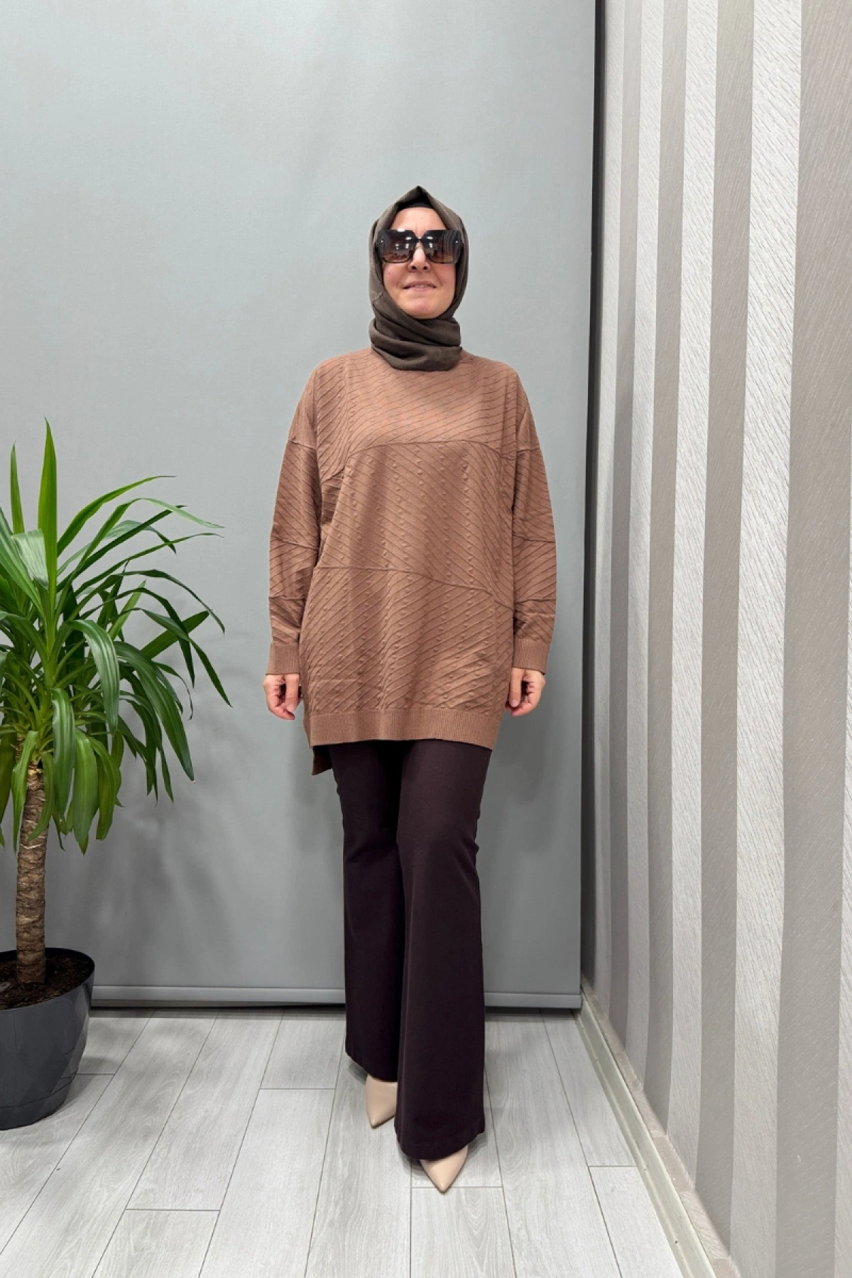 Sentez Kanvas İspanyol Paça Pantolon Kahve 5531