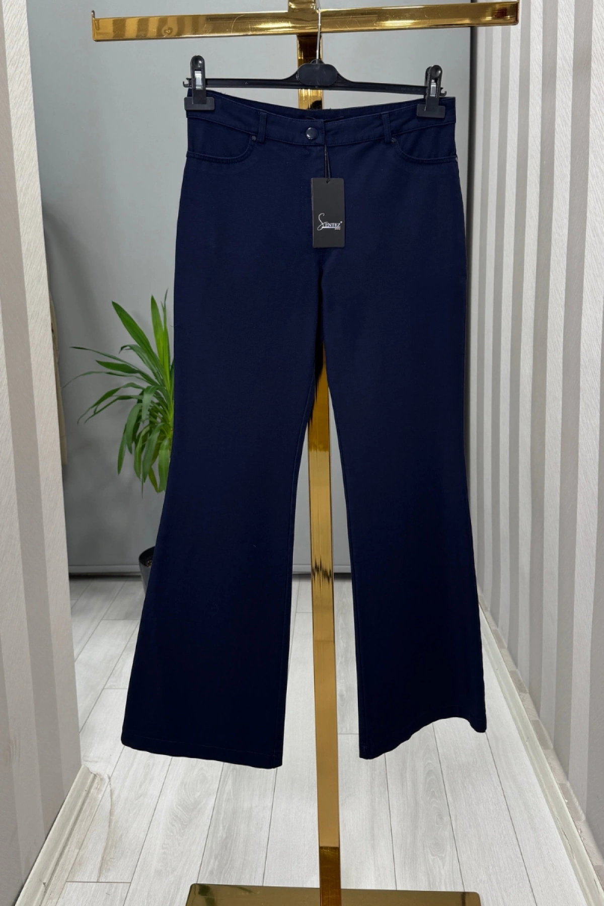 Sentez Kanvas İspanyol Paça Pantolon Lacivert 5531