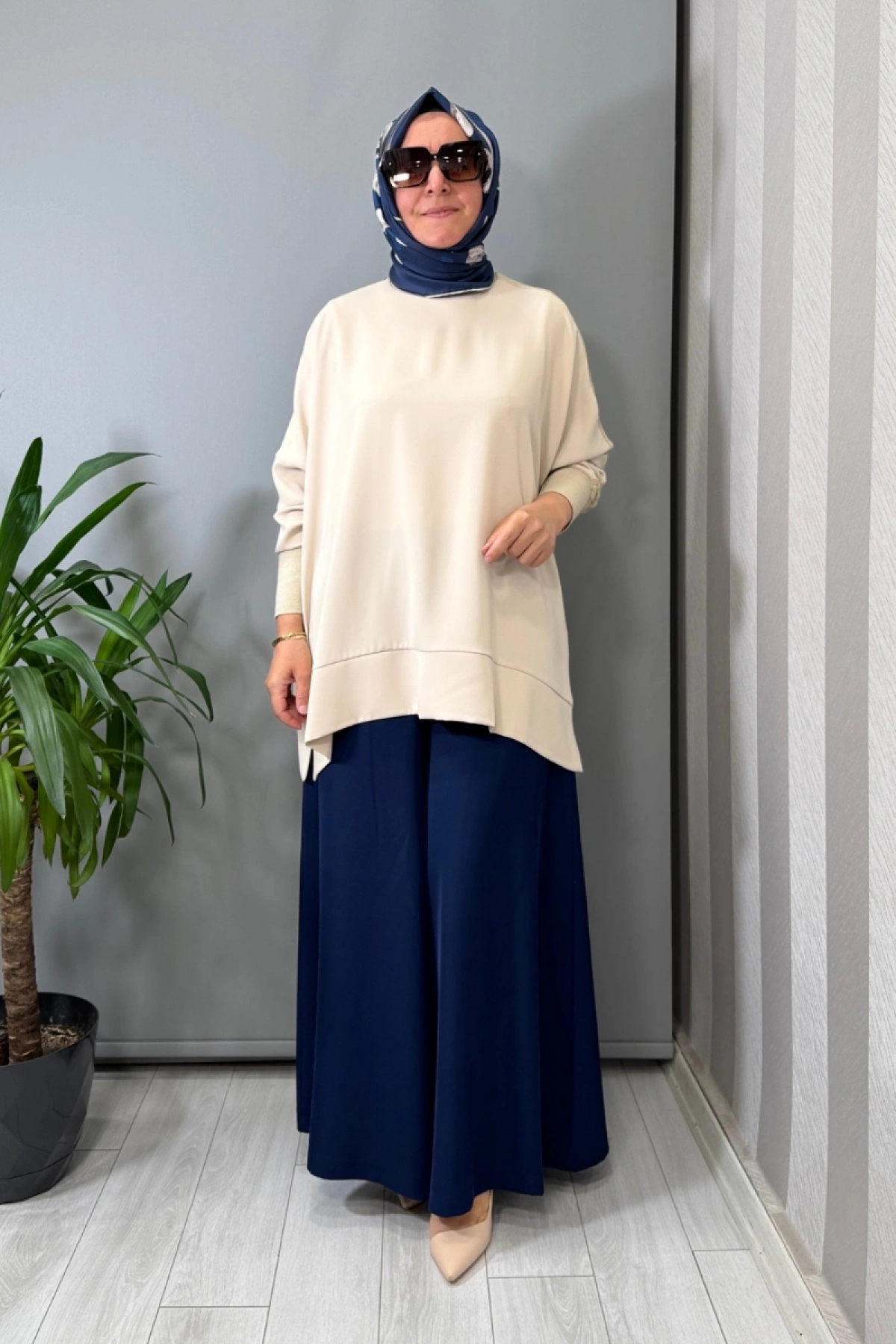 Sentez Logos Geniş Paça Pantolon Lacivert 5561