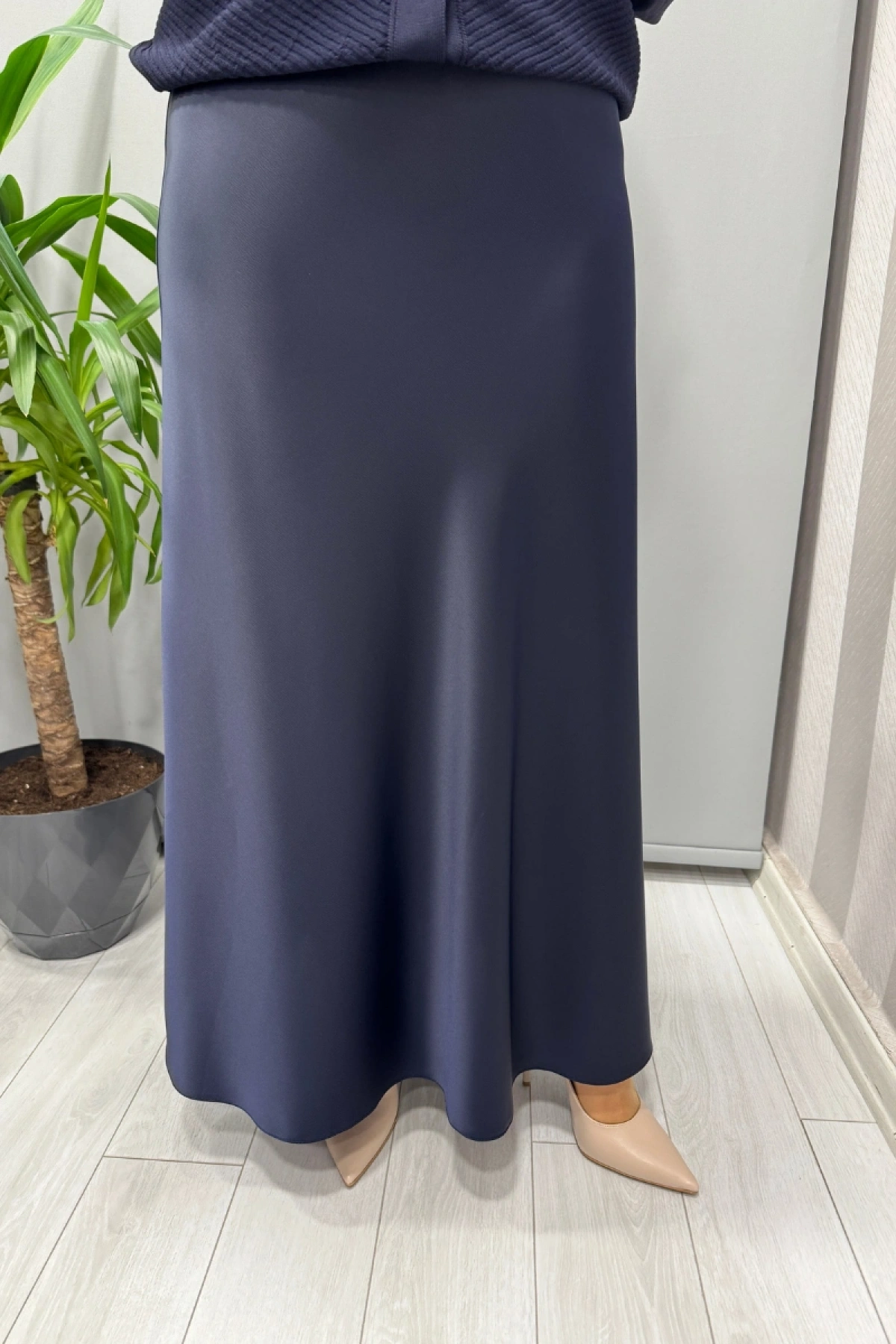 Sentez Luna Saten Volanlı Etek Lacivert 5457