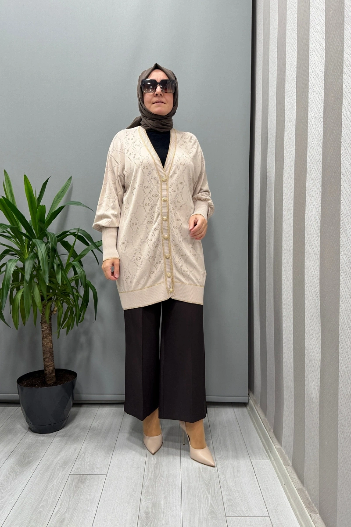 Sentez Queen Kısa Geniş Paça Pantolon Kahve 5565