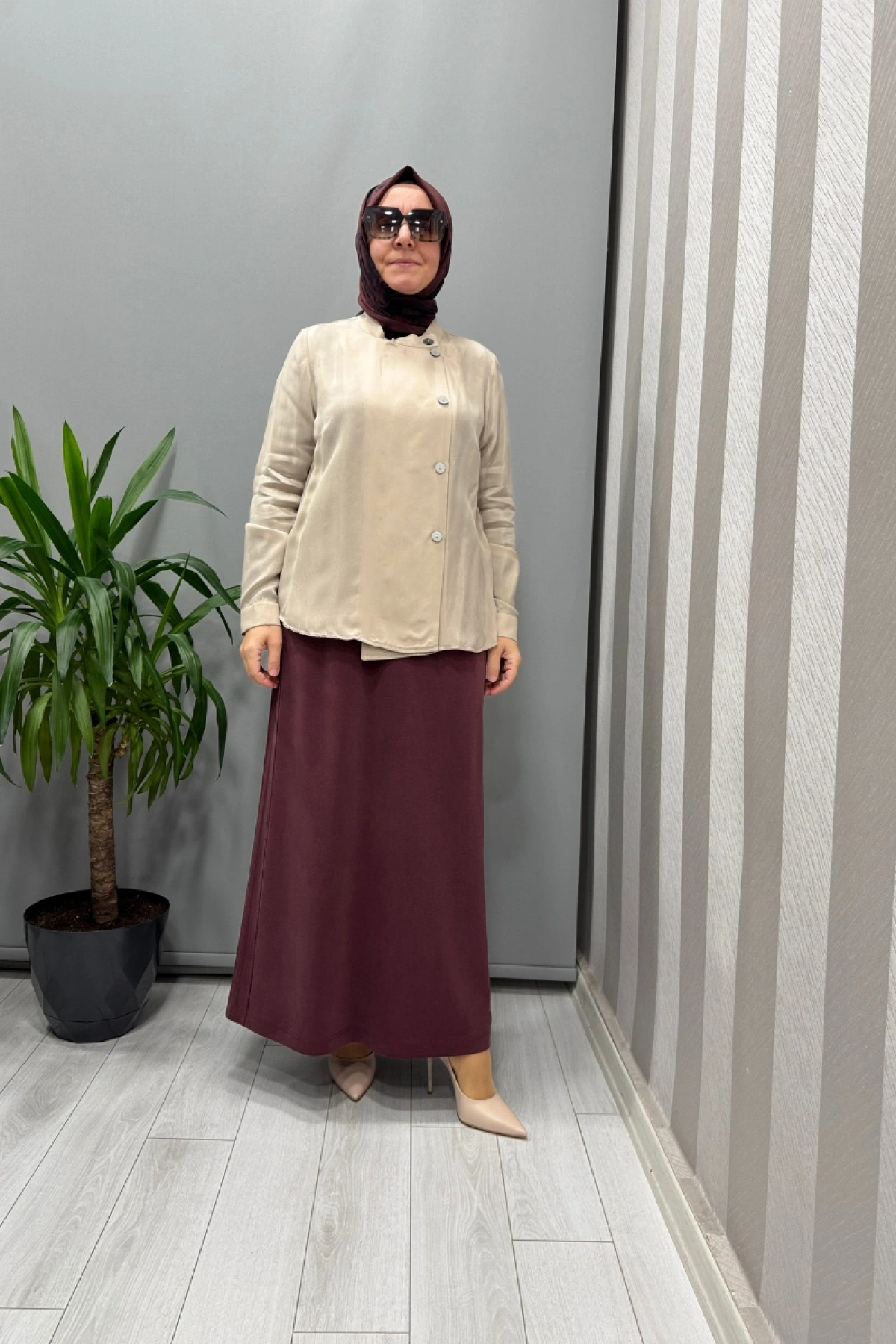 Sentez Yanı Nervürlü Etek Bordo 5461