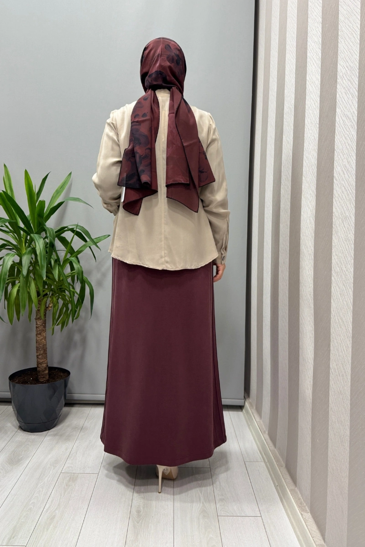 Sentez Yanı Nervürlü Etek Bordo 5461