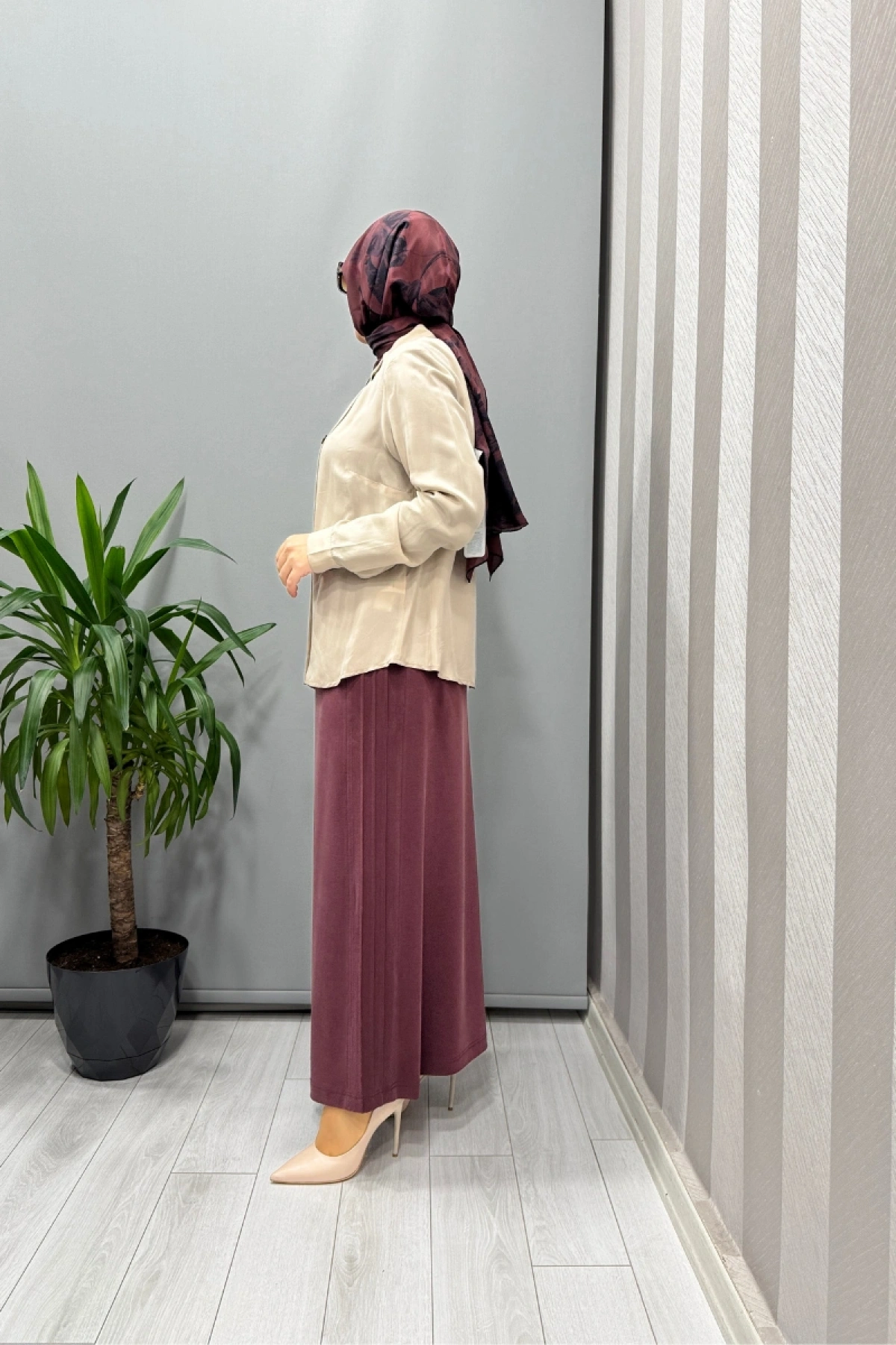 Sentez Yanı Nervürlü Etek Bordo 5461