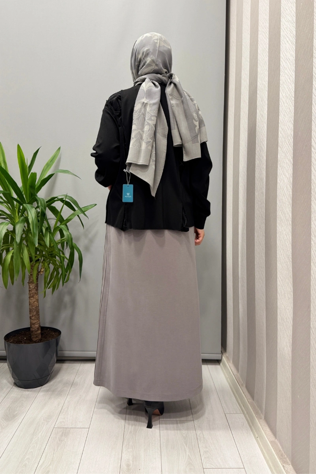 Sentez Yanı Nervürlü Etek Gri 5461