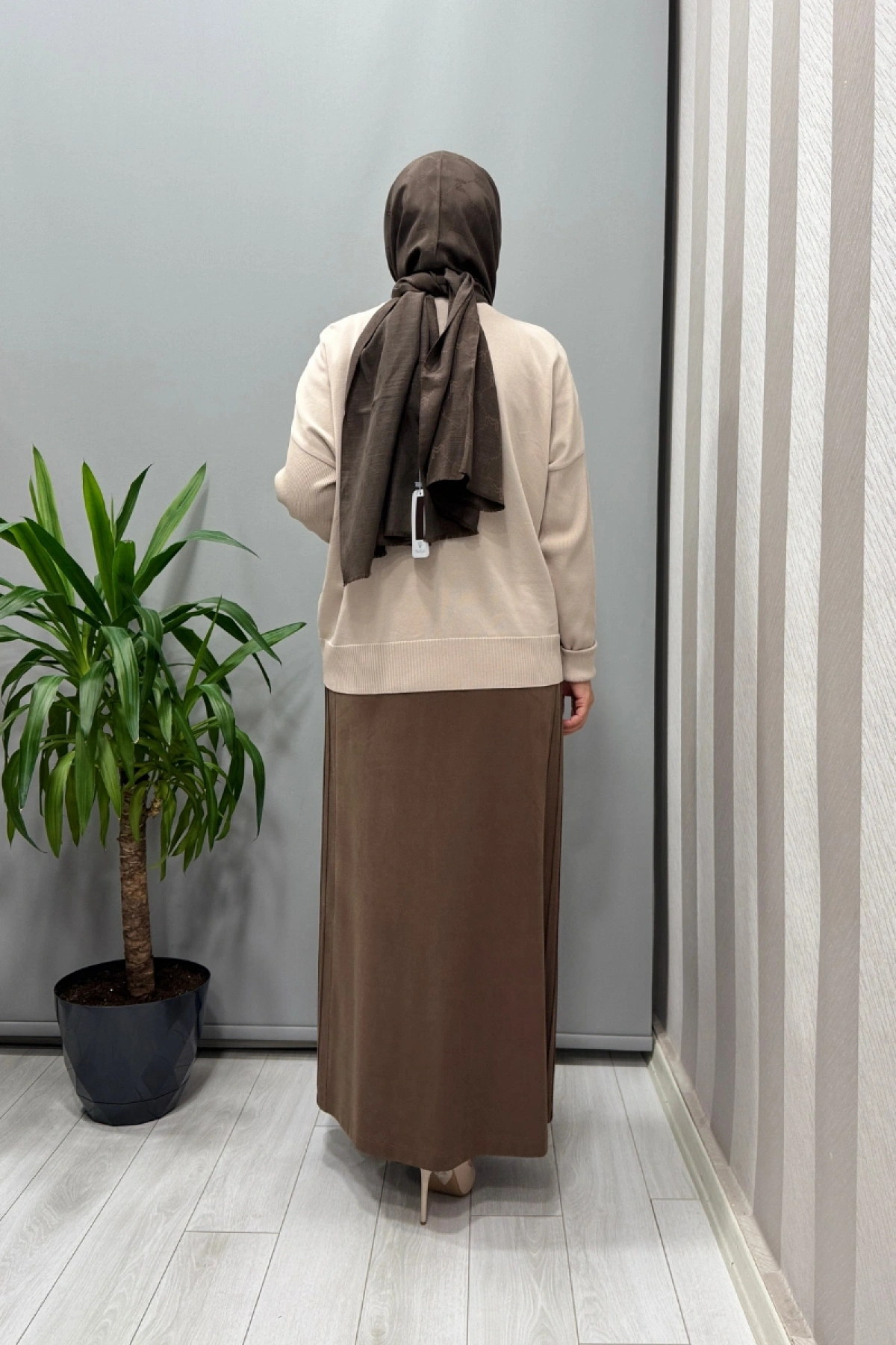 Sentez Yanı Nervürlü Etek Kahve 5461