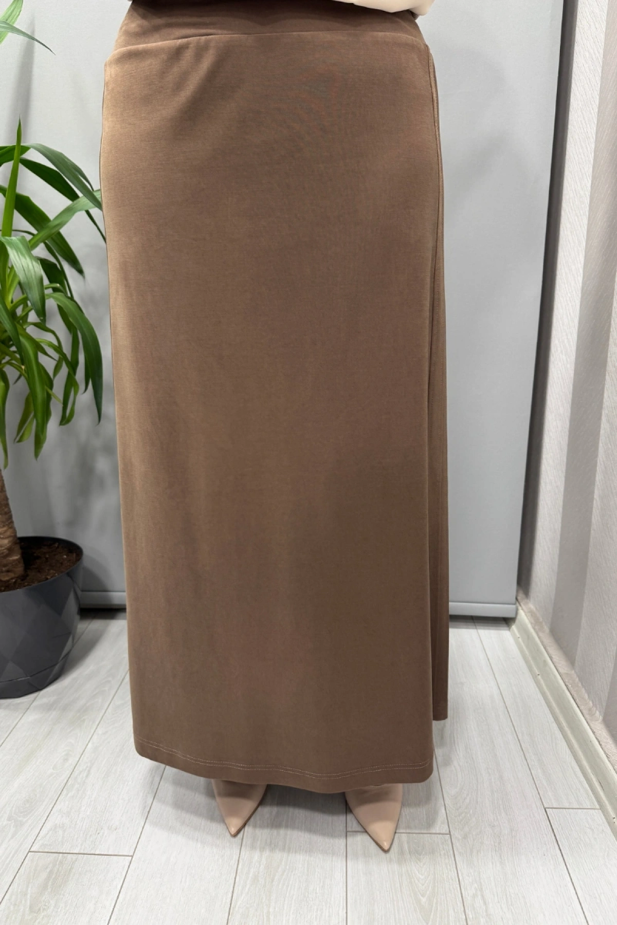 Sentez Yanı Nervürlü Etek Kahve 5461