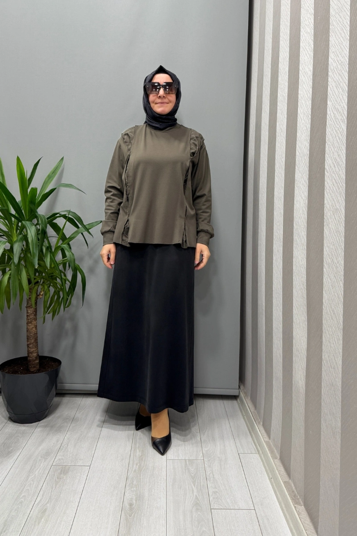 Sentez Yanı Nervürlü Etek Siyah 5461