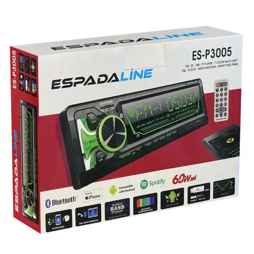 ES-P3005 Oto Teyp 4X60 Watt Bluetooth Büyük Ekran Dual Usb Sd Fm Aux 7 Renk App Kontrol