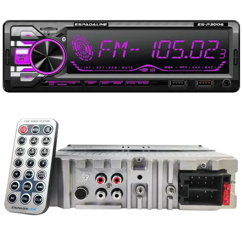 ES-P3006 Oto Teyp 4X60 Watt Bluetooth Büyük Ekran Dual Usb Sd Fm Aux 7 Renk App Kontrol