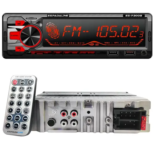 ES-P3008 Oto Teyp 4X60 Watt Bluetooth Büyük Ekran Dual Usb Sd Fm Aux 7 Renk App Kontrol