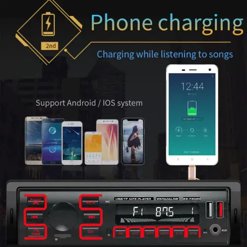 ES-P3020 Oto Teyp 4x50 Watt Bluetooth Dual Usb Tf Aux 7 Renk Ekran