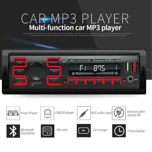 ES-P3020 Oto Teyp 4x50 Watt Bluetooth Dual Usb Tf Aux 7 Renk Ekran