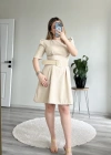 PUF KOLLU GOLD TOKA KEMERLİ MİNİ ELBİSE