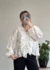 FIRFIR DETAYLI PAMUKLU ŞİFON BLUZ