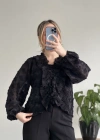 FIRFIR DETAYLI PAMUKLU ŞİFON BLUZ