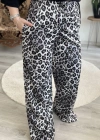 SİYAH-BEYAZ LEOPAR DESENLİ SATEN PANTOLON