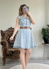 SIFIR KOL DÜĞMELİ ELBİSE