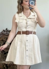 SIFIR KOL DÜĞMELİ ELBİSE