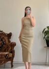 DİLVİN BÜZGÜLÜ MİDİ ELBİSE