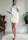 YAKA İNCİLİ FULARLI T-SHIRT