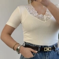 V YAKA DANTEL DETAY YARIM KOL BODY