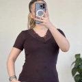 V YAKA DANTEL DETAY YARIM KOL BODY